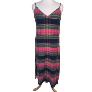 ACE & JIG Metallic Striped Plaid V Neck Spaghetti Strap Maxi Dress Cotton SMALL
